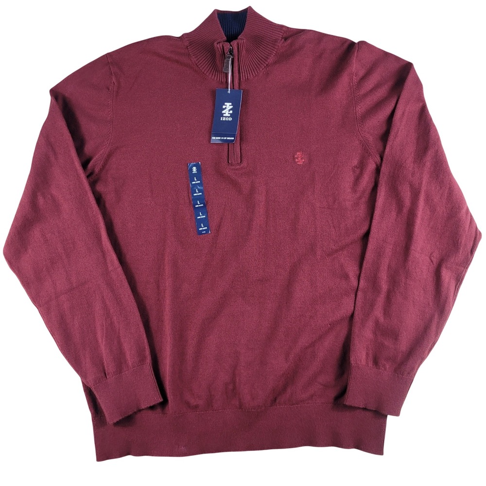 IZOD Quarter Zip Sweater Mens Large Velvet Maroon NWT 46IZFGB25R-604